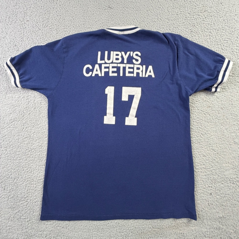 VTG Luby's Cafeteria Fab-Knit Waco Texas Tigers Baseball Ringer Shirt Mens Large
